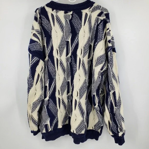 Coogi Australia Basics Navy Blue Cream 3D Textured Knit Sweater Beanie Set XXL - Picture 3 of 15